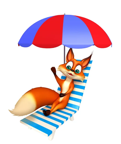 Fox kreskówka postać z leżakiem — Zdjęcie stockowe