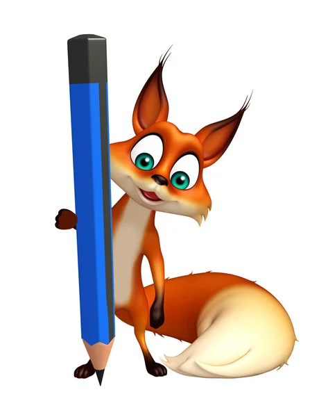 Divertido personaje de dibujos animados Fox con lápiz —  Fotos de Stock