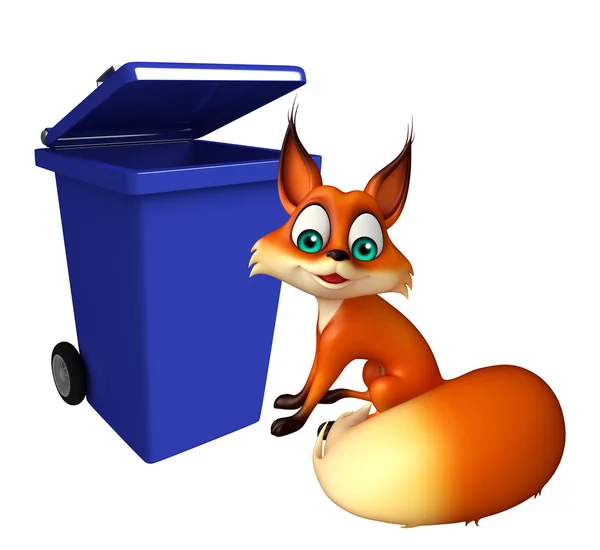 Personnage de dessin animé Fox mignon avec poubelle — Photo