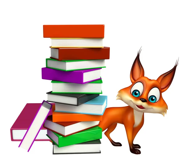 Szórakoztató könyv stack Fox rajzfilmfigura — Stock Fotó