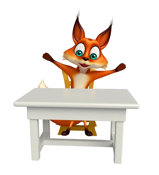 Персонаж мультфильма Fox со столом и стулом — стоковое фото