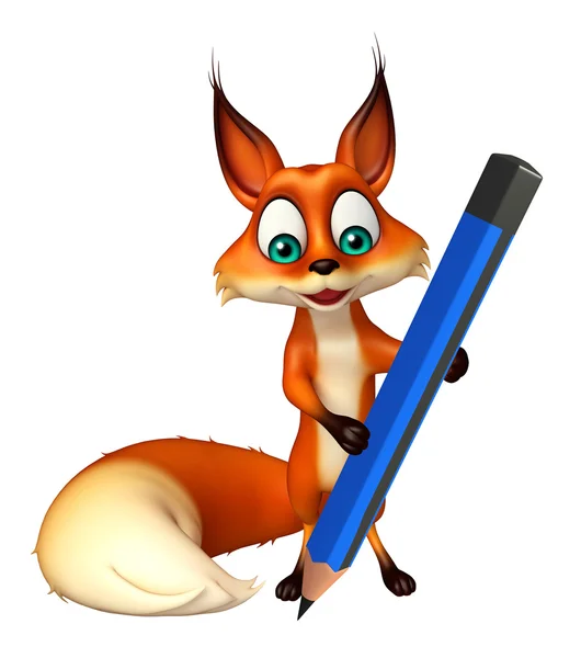 Personnage de dessin animé amusant Fox avec crayon — Photo