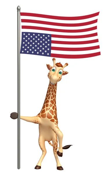 Lindo personaje de dibujos animados jirafa con bandera —  Fotos de Stock