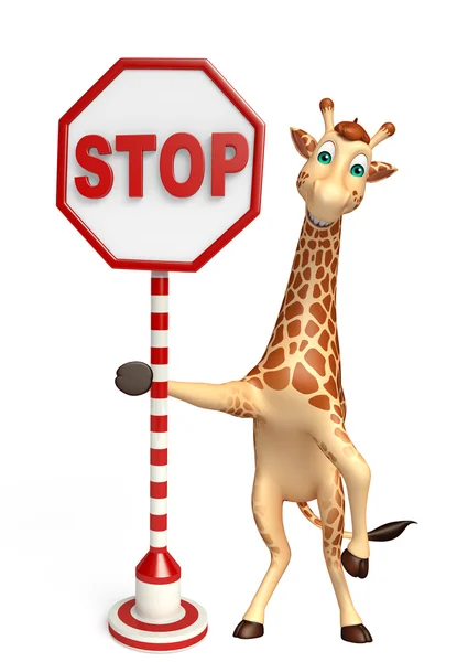 Spaß Giraffe Cartoon-Figur mit Stoppschild — Stockfoto