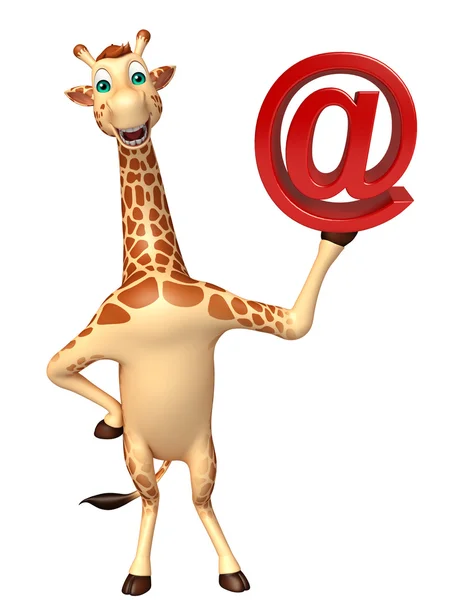 Fun Giraffe cartoon character with at the rate sign — Stock Photo, Image