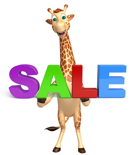 Leuke Giraffe stripfiguur met verkoop teken — Stockfoto