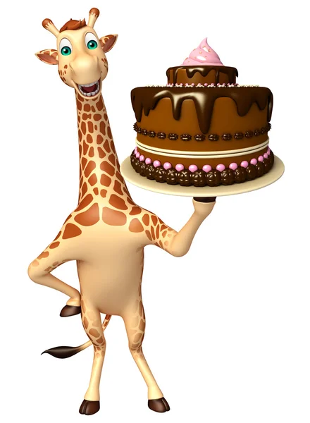 Personaje de dibujos animados jirafa con pastel —  Fotos de Stock