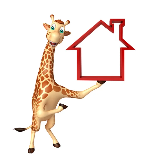 Personaje de dibujos animados jirafa con signo de inicio — Foto de Stock