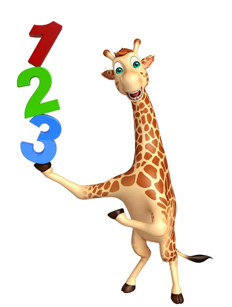 Divertido personaje de dibujos animados jirafa con 123 signo — Foto de Stock