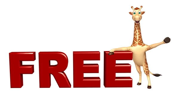 Fun Giraffe cartoon character  with free sign — Stock Photo, Image