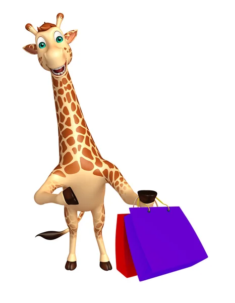 Fun Giraffe cartoon character with shopping bag — Stock Photo, Image