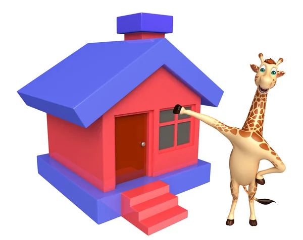 Lindo personaje de dibujos animados jirafa con el hogar — Foto de Stock