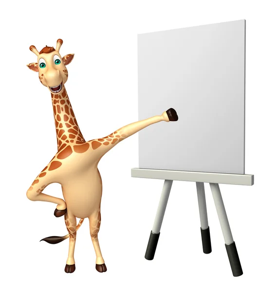 Żyrafa kreskówka postać z zarządu sztalugi — Zdjęcie stockowe