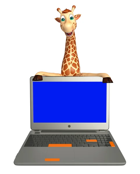 Żyrafa kreskówka postać z laptopa — Zdjęcie stockowe