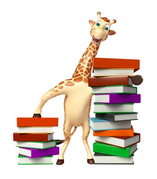 Girafa bonito personagem de desenho animado com livros — Fotografia de Stock