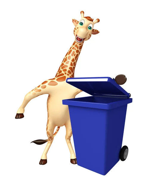 Mignon personnage de dessin animé girafe avec poubelle — Photo