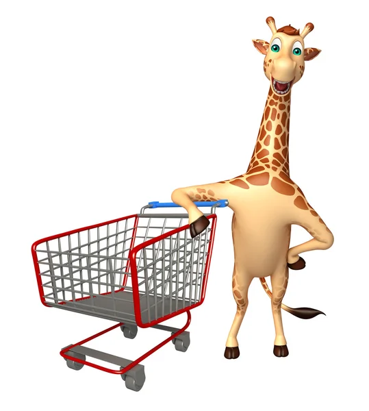 Spaß Giraffe Cartoon-Figur mit Trolly — Stockfoto