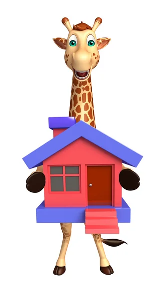 cute Giraffe cartoon character with home