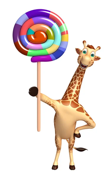 Karakter kartun jerapah dengan lollypop — Stok Foto