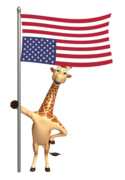 Mignon personnage de dessin animé girafe avec drapeau — Photo