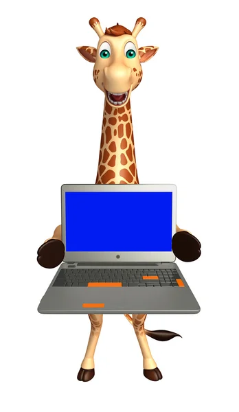 Personaje de dibujos animados jirafa con ordenador portátil —  Fotos de Stock