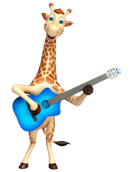 Cute Giraffe cartoon character   with guitar — Stock Photo, Image