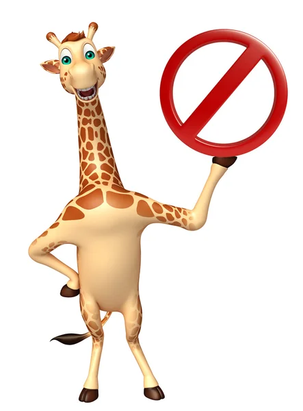 Spaß Giraffe Cartoon-Figur mit Stoppschild — Stockfoto