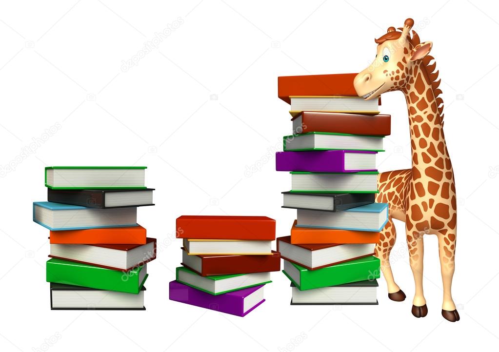 cute Giraffe cartoon character with books  