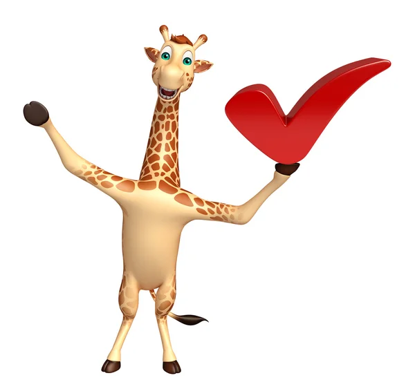 Divertente personaggio dei cartoni animati giraffa con il segno giusto — Foto Stock