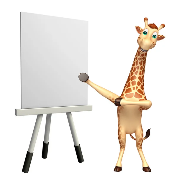 Giraff cartoon karaktär med staffli styrelse — Stockfoto