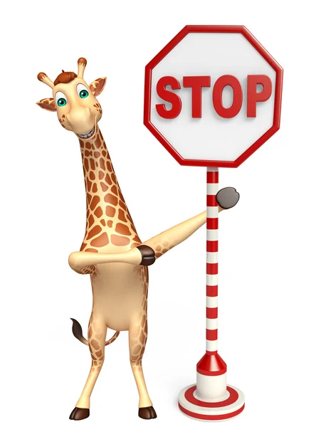 Spaß Giraffe Cartoon-Figur mit Stoppschild — Stockfoto