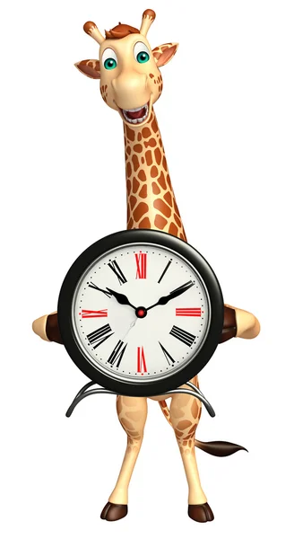 Fun Giraffe cartoon character with clock — Stock Photo, Image