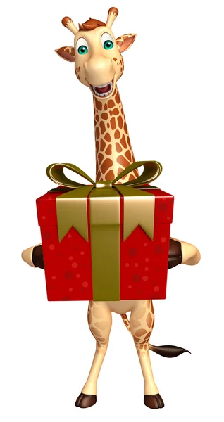 Leuke Giraffe stripfiguur met geschenkdoos — Stockfoto