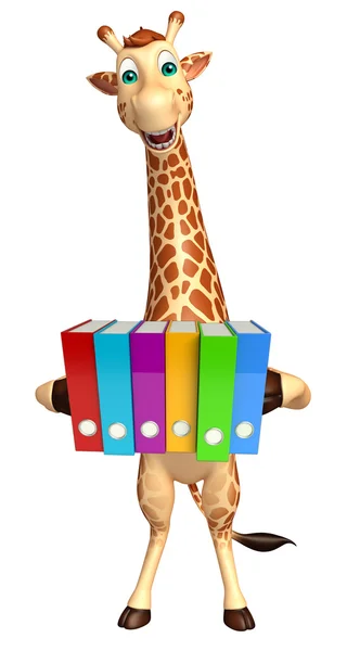 Fun Giraffe cartoon character   with files — Stock Photo, Image