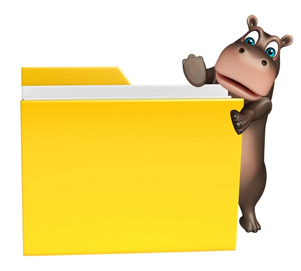 Fun Hippo cartoon character with folder — Stock Photo, Image