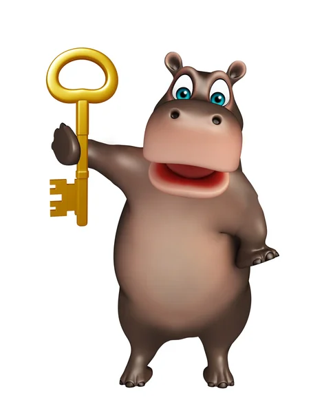 Hipopótamo personaje de dibujos animados con llave — Foto de Stock