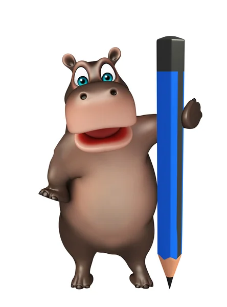 Personnage de dessin animé Hippo mignon avec crayon — Photo
