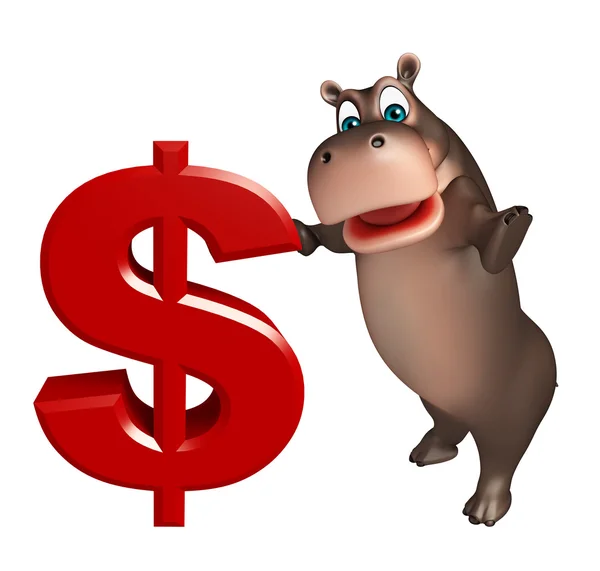 Divertido Hippo personagem de desenho animado com sinal de dólar — Fotografia de Stock