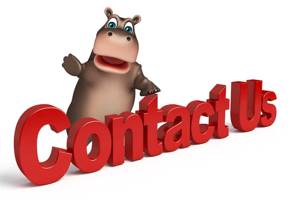 Diversão Hippo personagem dos desenhos animados com contato conosco — Fotografia de Stock