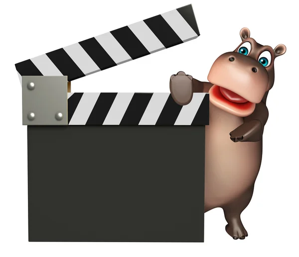 Sjov Hippo tegneseriefigur med clapboard - Stock-foto