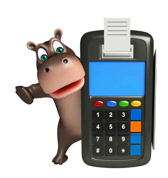 Divertido personaje de dibujos animados Hippo con máquina de intercambio —  Fotos de Stock