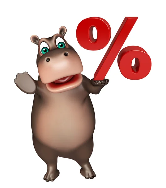 Fun Hippo cartoon character with % sign — Stock Photo, Image