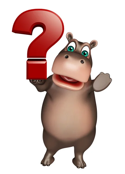 Hippo personnage de bande dessinée avec signe de question — Photo