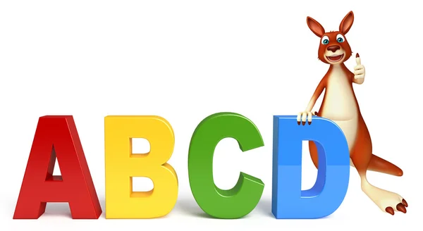 Divertido personaje de dibujos animados canguro con abcd signo — Foto de Stock