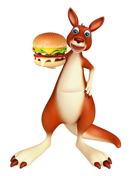 캥거루는 햄버거와 함께 캐릭터 만화 — 스톡 사진