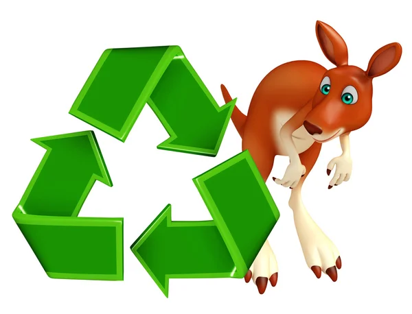 Divertido personaje de dibujos animados canguro con reciclaje — Foto de Stock