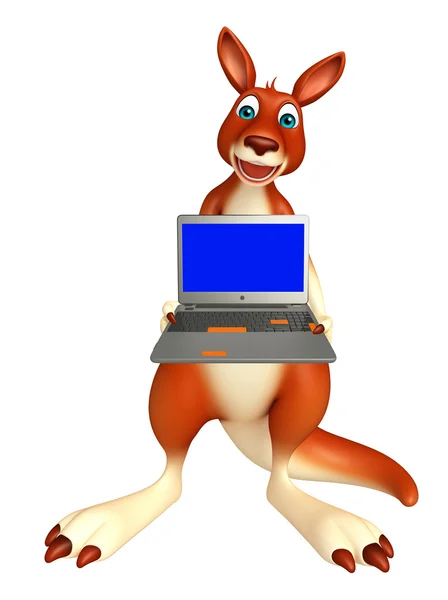 Personagem de desenho animado canguru com laptop — Fotografia de Stock