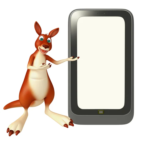 Веселый персонаж мультфильма Кенгуру с мобильным телефоном — стоковое фото