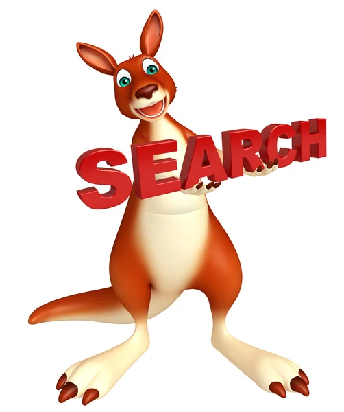 Divertido personagem de desenho animado canguru com sinal de pesquisa — Fotografia de Stock