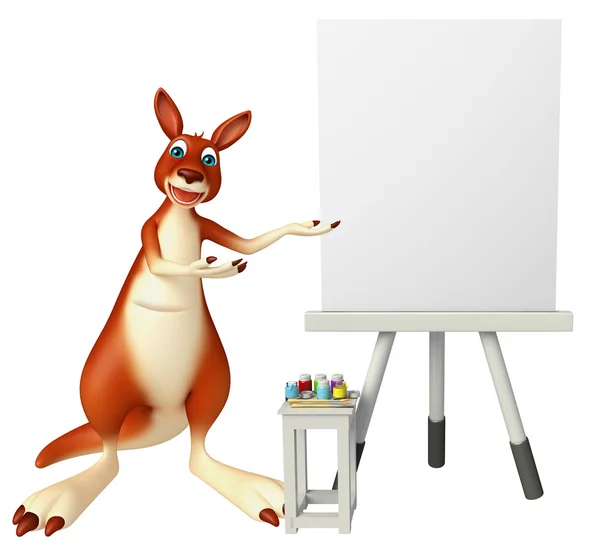 Ładny kangur kreskówka postać z zarządu sztalugi — Zdjęcie stockowe